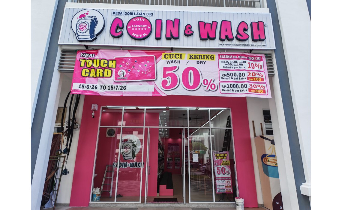 Promotion pembukaan 50% Cuci Wash Dry Cawangan Ke-38 Coin & Wash Laundry ( Lucerne Residences Bayang Lepas Penang )